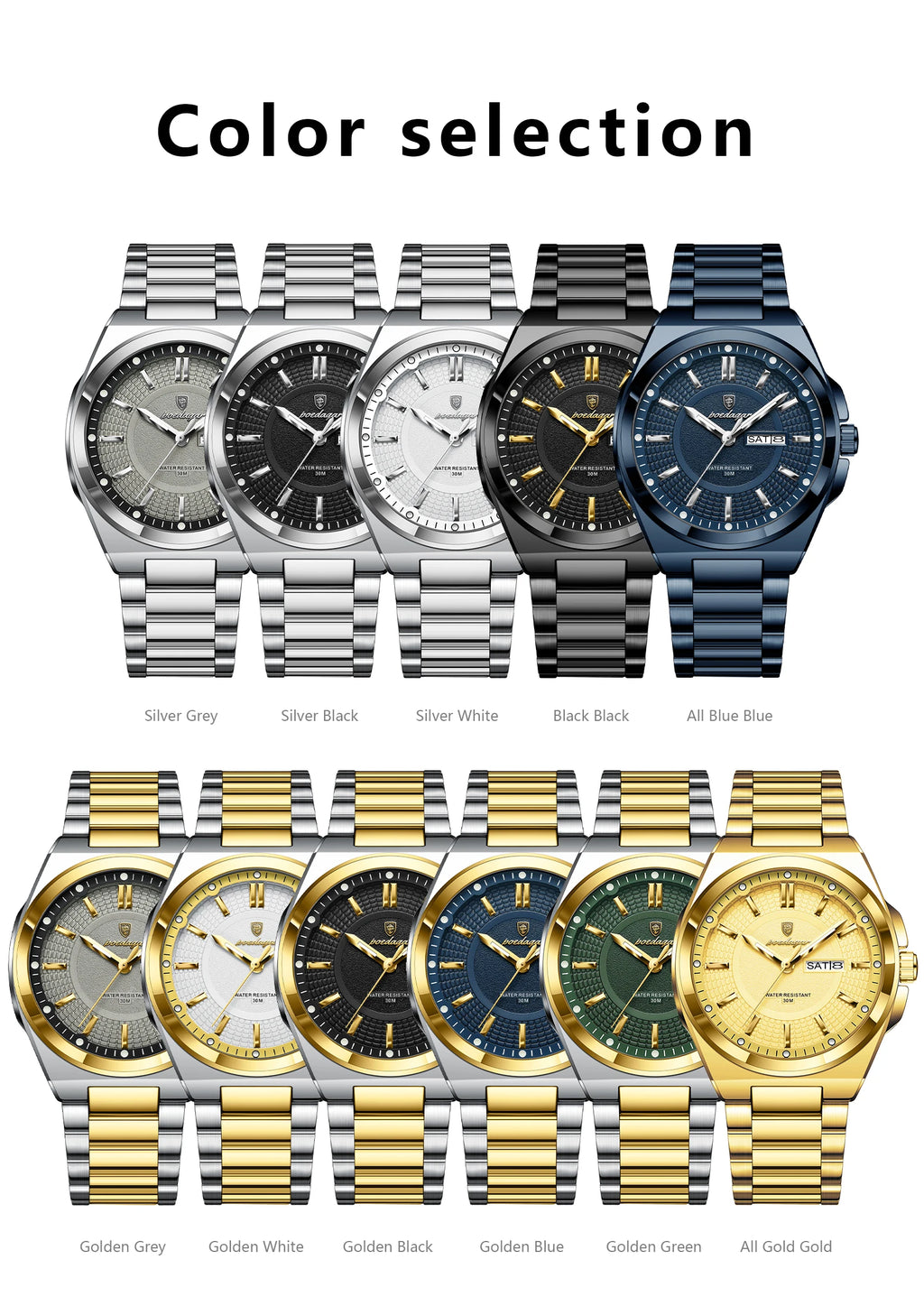 Premium Stainless Steel Chronograph – Day & Date, Luminous, Quartz